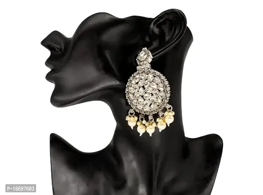 SIPSA Designer Party Wear Antique Kundan collection Party Wear Clear Beads, Crystal German Silver Dagnal Earring-thumb0