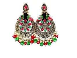 SIPSA Trendy Kundan Colorfull Earrings for womens and girls (Green, Red)-thumb3