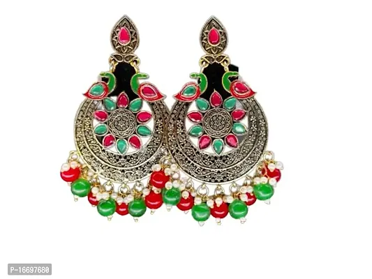 SIPSA Trendy Kundan Colorfull Earrings for womens and girls (Green, Red)-thumb4