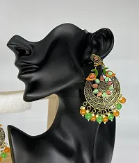 SIPSA Trendy Kundan Heavy Colorfull Earrings for womens and girls (Orange,Green)-thumb1