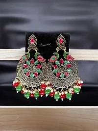 SIPSA Trendy Kundan Colorfull Earrings for womens and girls (Green, Red)-thumb1