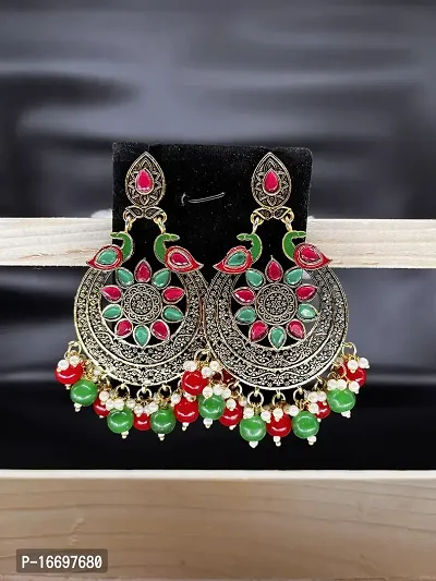 SIPSA Trendy Kundan Colorfull Earrings for womens and girls (Green, Red)-thumb2