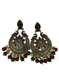 SIPSA Trendy Kundan Colorfull Earrings for womens and girls (Green, Red)-thumb2