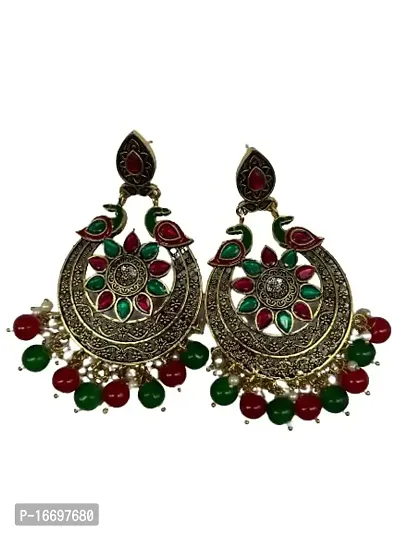 SIPSA Trendy Kundan Colorfull Earrings for womens and girls (Green, Red)-thumb3