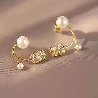 Sipsa Trendy Korean AD Stone Lotus Flower with Pearl Stud Earrings Jewellery For Women And Girls.-thumb1