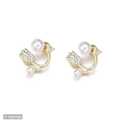 Sipsa Trendy Korean AD Stone Lotus Flower with Pearl Stud Earrings Jewellery For Women And Girls.-thumb0