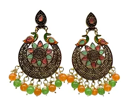 SIPSA Trendy Kundan Heavy Colorfull Earrings for womens and girls (Orange,Green)-thumb3