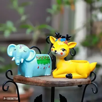 THE MLS Resin Flower Planter Pots Set of 2 Elephant and Deer Planter for Home and Garden Decor-thumb0