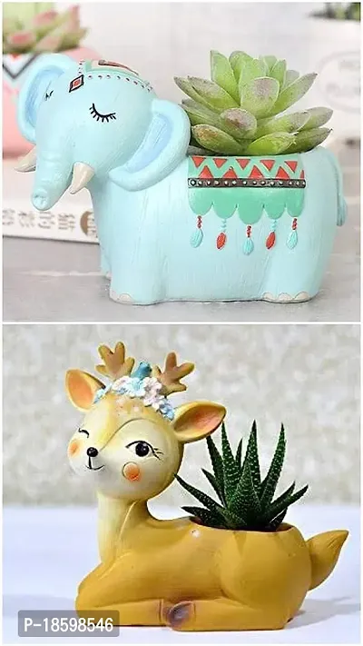 THE MLS Resin Flower Planter Pots Set of 2 Elephant and Deer Planters-thumb5