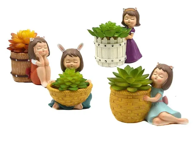 THE MLS Cute Combo Pack of 3 Basket Girls Flowerpot for Indoor Outdoor