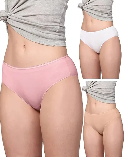 AshleyandAlvis Women's Rayon Blend Hipster Panties (Pack of 3) (AA-HP-SW-BP-AN-S_SNOWY WHITE-BLUSH PINK-AVEIA NUDE_S)