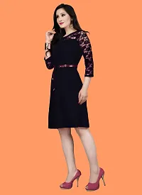 Stylish Black Crepe Solid Fit And Flare Dress For Women-thumb2