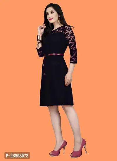 Stylish Black Crepe Solid Fit And Flare Dress For Women-thumb3