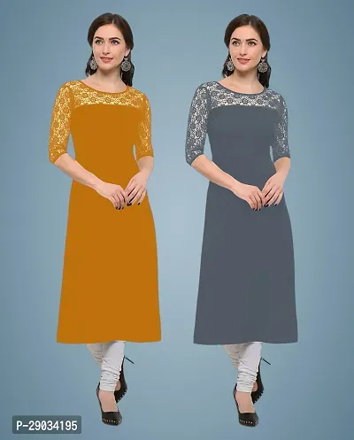 Stylish Multicoloured Crepe Stitched Kurta For Women Pack Of 2-thumb0