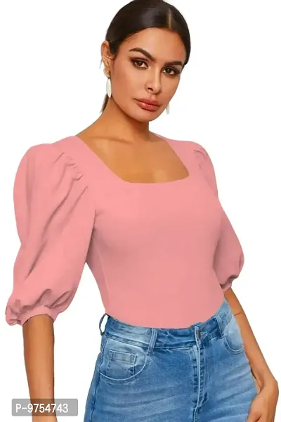 Dream Beauty Fashion Women's Puff/Baloon Sleeves Square Neck Casual Top (Top-EVA-2)