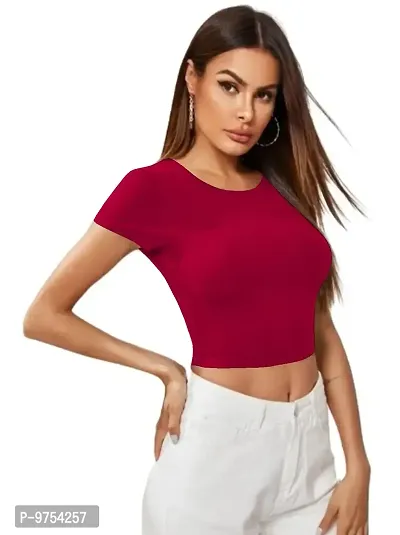 Dream Beauty Fashion Women's Casual Short Sleeves Round Neck Crop Top Polyster Blend (17 Inches)-thumb3