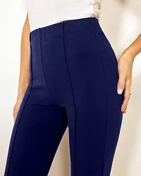 Elegant Navy Blue Polyester Solid Trousers For Women-thumb2