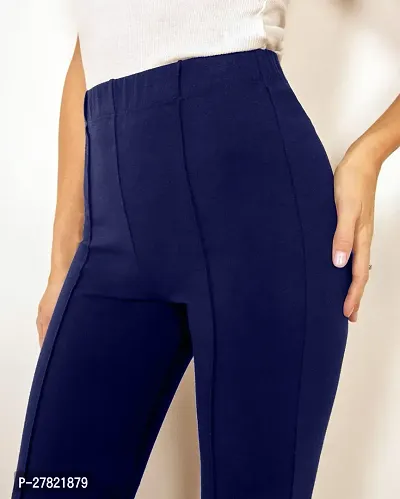 Elegant Navy Blue Polyester Solid Trousers For Women-thumb3