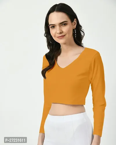 Elegant Yellow Polyester Solid Top For Women