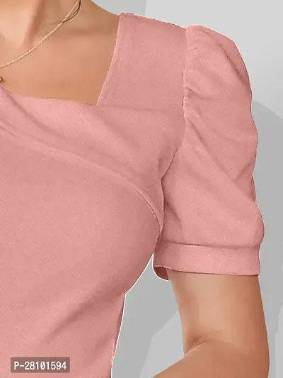 Stylish Peach Knitted Polyester Solid Fitted Top For Women-thumb5