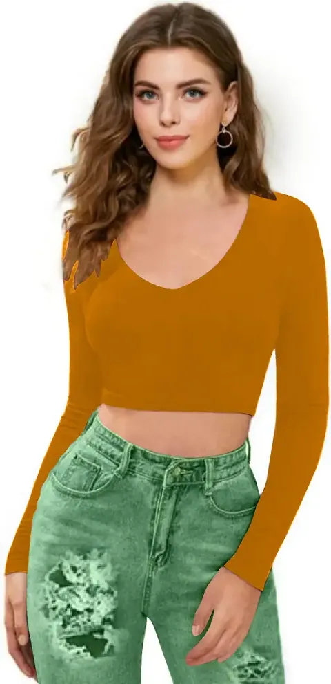 Dream Beauty Fashion Polyester Blend V-Neck Crop Top (15" Inches)