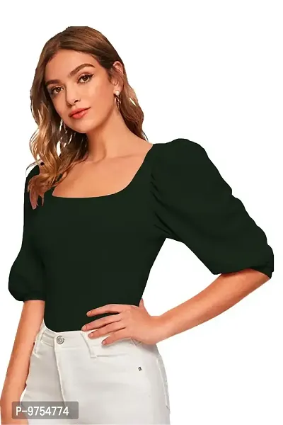 Dream Beauty Fashion Women's Puff/Baloon Sleeves Square Neck Casual Top (Top-EVA-1)