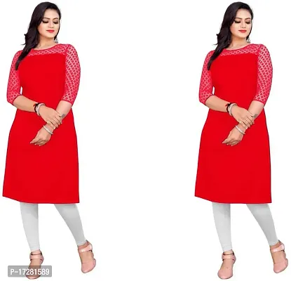 Stylish Straight Red Embellished Crepe Kurta For Women Pack Of 2