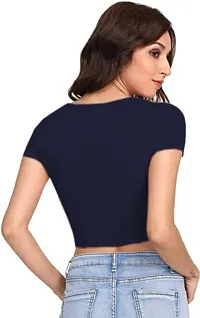 Dream Beauty Fashion Casual Short Sleeves Ribbed Round Neck Polyster Blend Crop Top (17 Inches)-thumb3