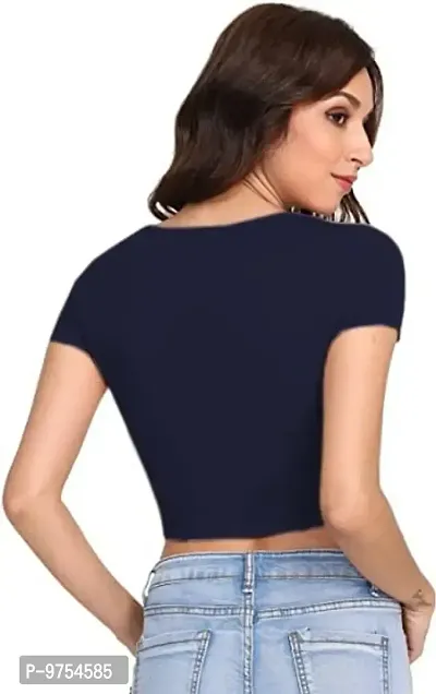 Dream Beauty Fashion Casual Short Sleeves Ribbed Round Neck Polyster Blend Crop Top (17 Inches)-thumb4