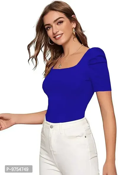 Puff Sleeve Top Square Neck Balloon Bishop Sleeve Elegant Casual Tee For Ladies-thumb2