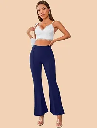 Elegant Navy Blue Polyester Solid Trousers For Women-thumb3