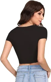 Dream Beauty Fashion Casual Short Sleeves Ribbed Round Neck Polyster Blend Crop Top (17 Inches)-thumb2