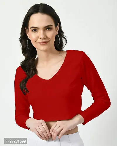 Elegant Red Polyester Solid Top For Women