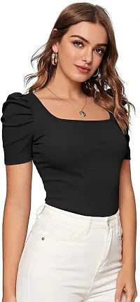 Dream Beauty Fashion Women's Puff Sleeve Top Square Neck Balloon Bishop Sleeve Elegant Casual Tee Top-thumb5