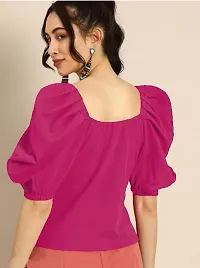 Dream Beauty Fashion Women's Puff/Baloon Sleeves V-Neck Casual Top (Top-MG-1)-thumb1