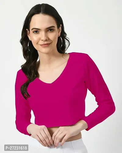 Elegant Pink Polyester Solid Top For Women-thumb0