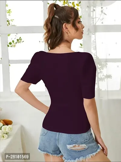 Stylish Purple Knitted Polyester Solid Fitted Top For Women-thumb4