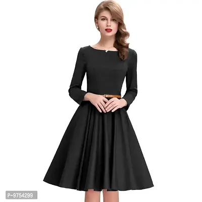 Dream Beauty Fashion Women's Skater A-Line Dress with Belt (38 Inches)-thumb2