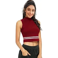 Elegant Maroon Cotton Hosiery Striped Crop Top For Women-thumb2