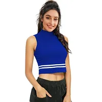 Elegant Blue Cotton Hosiery Striped Crop Top For Women-thumb2