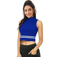 Elegant Blue Cotton Hosiery Striped Crop Top For Women-thumb1