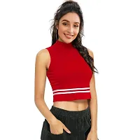 Elegant Red Cotton Hosiery Striped Crop Top For Women-thumb2