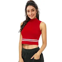 Elegant Red Cotton Hosiery Striped Crop Top For Women-thumb1