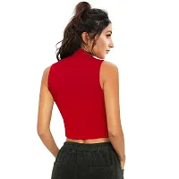 Elegant Red Cotton Hosiery Striped Crop Top For Women-thumb3