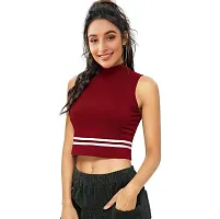 Elegant Maroon Cotton Hosiery Striped Crop Top For Women-thumb1