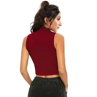 Elegant Maroon Cotton Hosiery Striped Crop Top For Women-thumb3