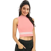 Elegant Peach Cotton Hosiery Striped Crop Top For Women-thumb2