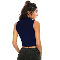 Elegant Navy Blue Cotton Hosiery Striped Crop Top For Women-thumb3