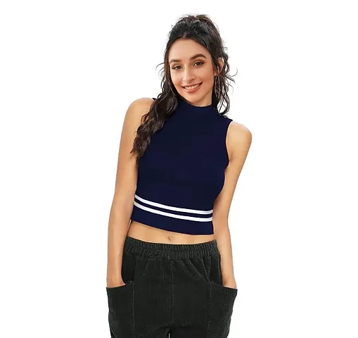 Elegant Hosiery Striped Crop Top For Women