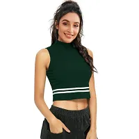 Elegant Green Cotton Hosiery Striped Crop Top For Women-thumb2